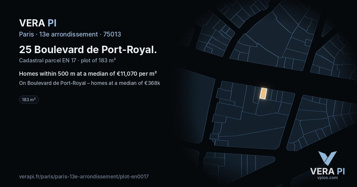 25 Boulevard de Port-Royal, 13e arrondissement at night – the plot lit, the parcels around coloured by the prices near them
