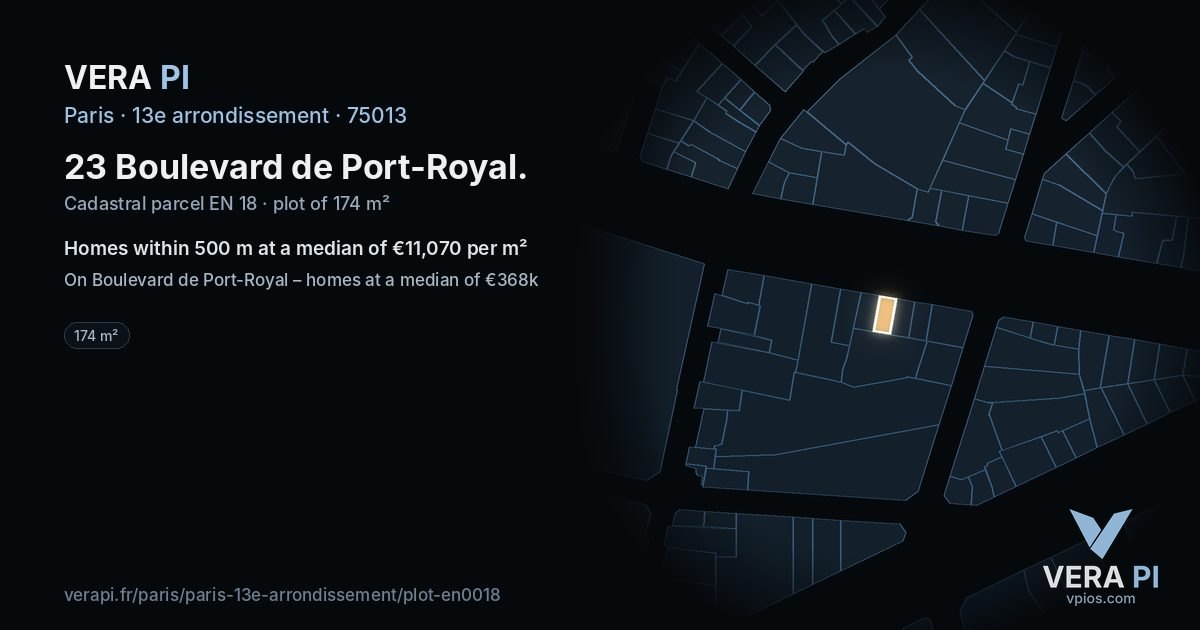 23 Boulevard de Port-Royal, 13e arrondissement at night – the plot lit, the parcels around coloured by the prices near them