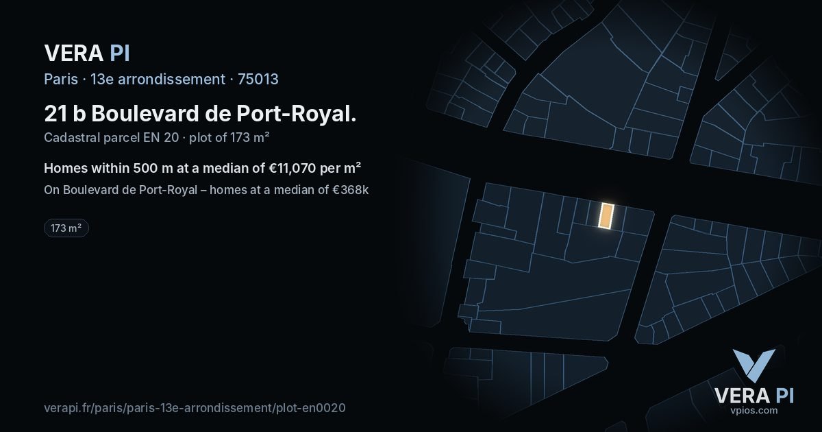 21 b Boulevard de Port-Royal, 13e arrondissement at night – the plot lit, the parcels around coloured by the prices near them