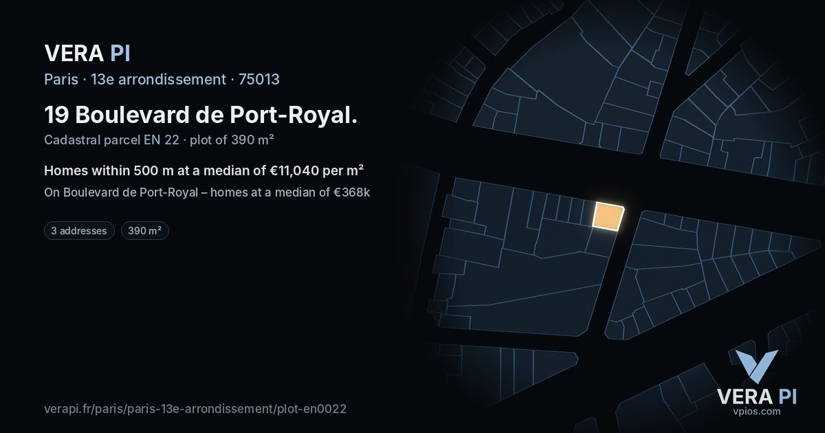 19 Boulevard de Port-Royal, 13e arrondissement at night – the plot lit, the parcels around coloured by the prices near them