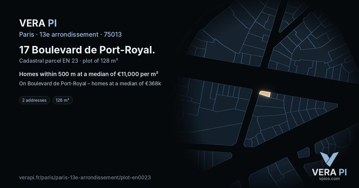 17 Boulevard de Port-Royal, 13e arrondissement at night – the plot lit, the parcels around coloured by the prices near them