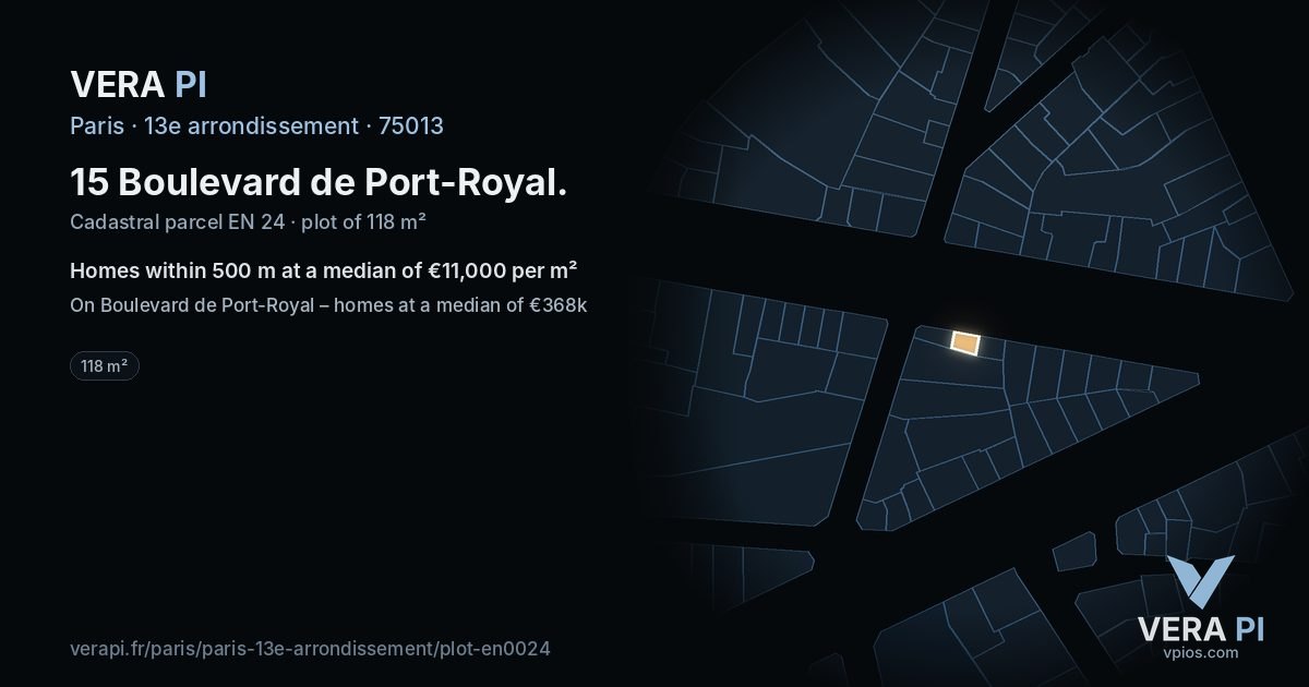 15 Boulevard de Port-Royal, 13e arrondissement at night – the plot lit, the parcels around coloured by the prices near them