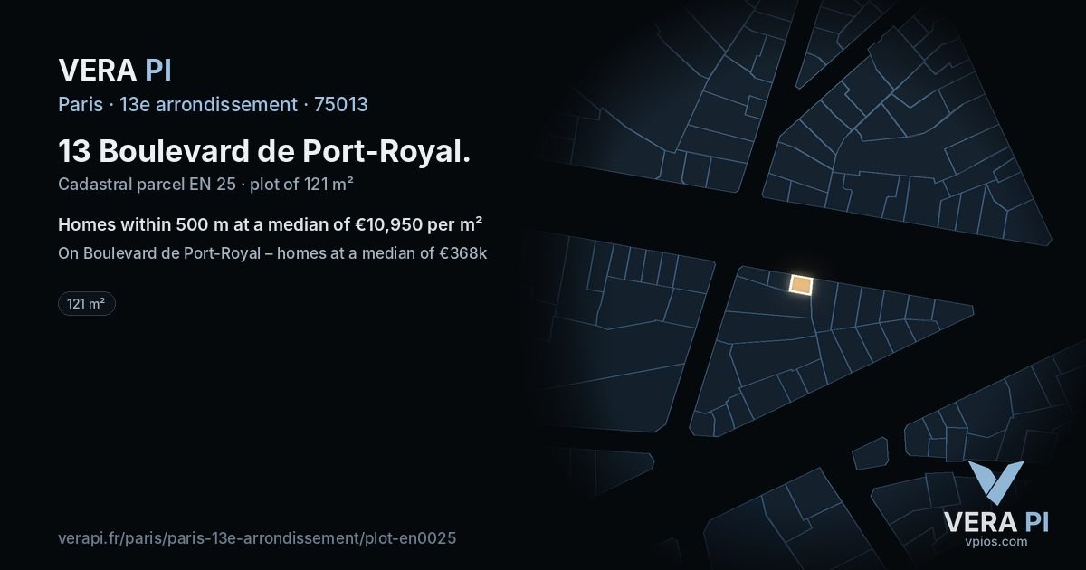 13 Boulevard de Port-Royal, 13e arrondissement at night – the plot lit, the parcels around coloured by the prices near them