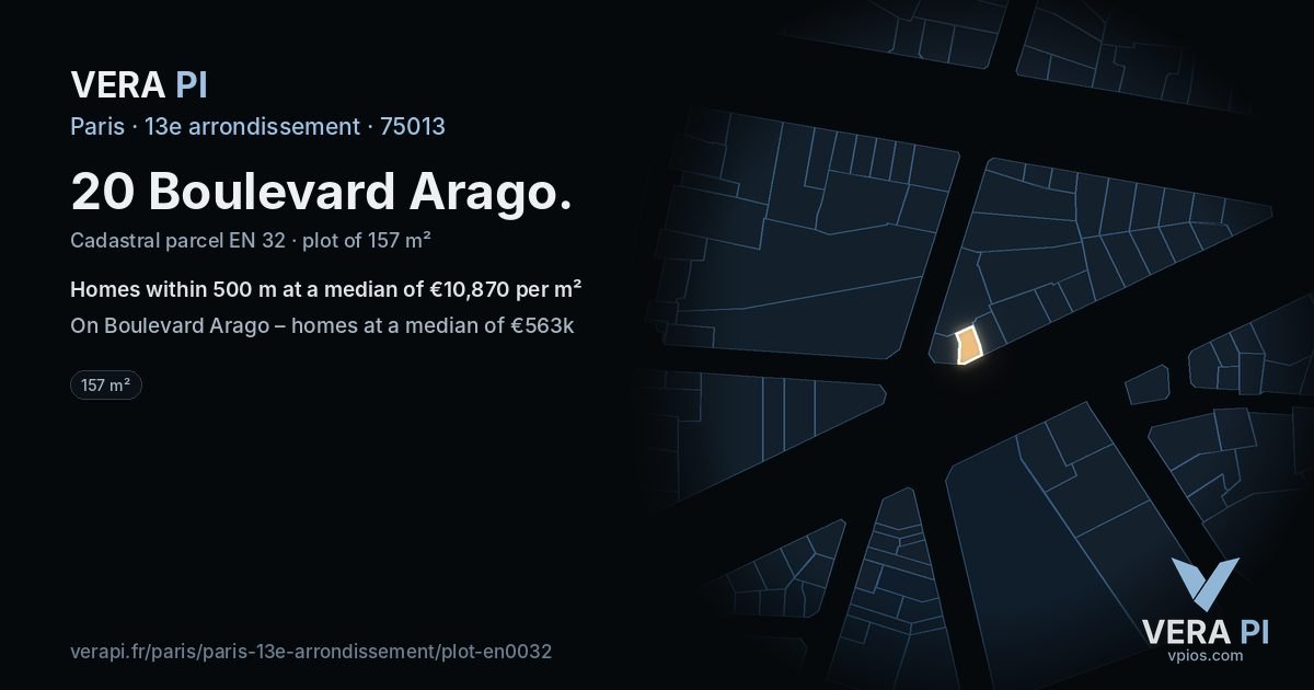 20 Boulevard Arago, 13e arrondissement at night – the plot lit, the parcels around coloured by the prices near them