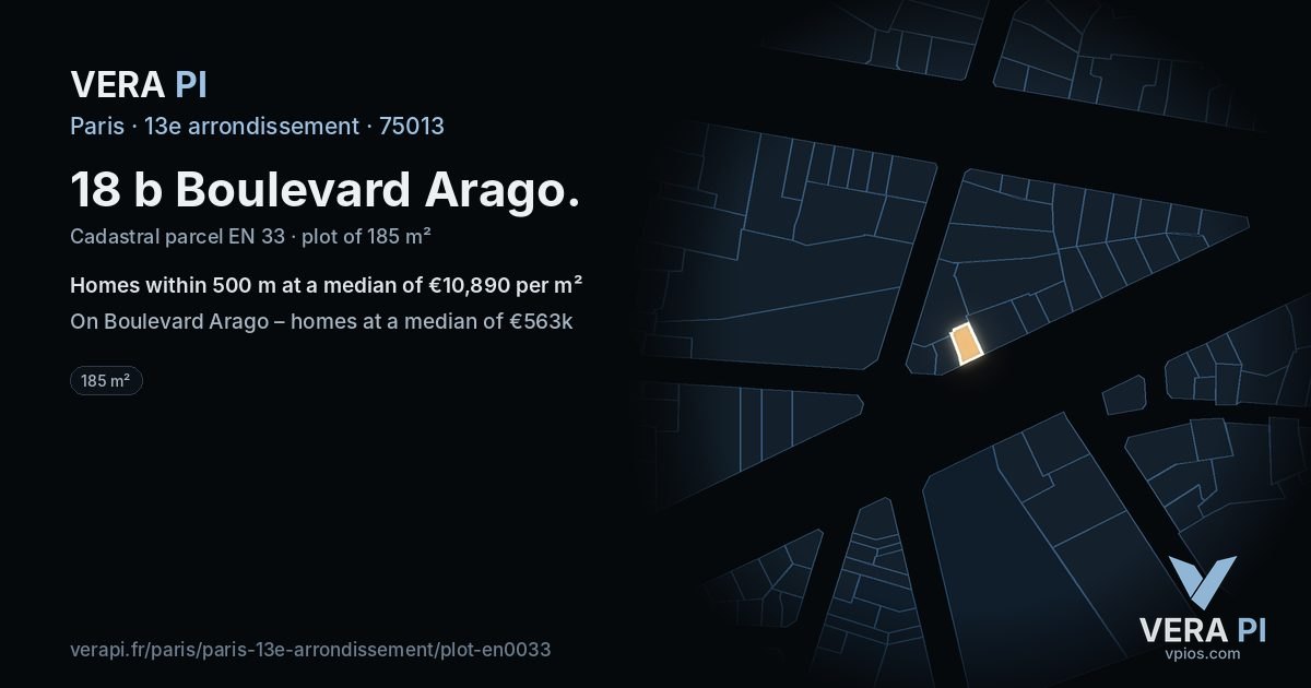 18 b Boulevard Arago, 13e arrondissement at night – the plot lit, the parcels around coloured by the prices near them