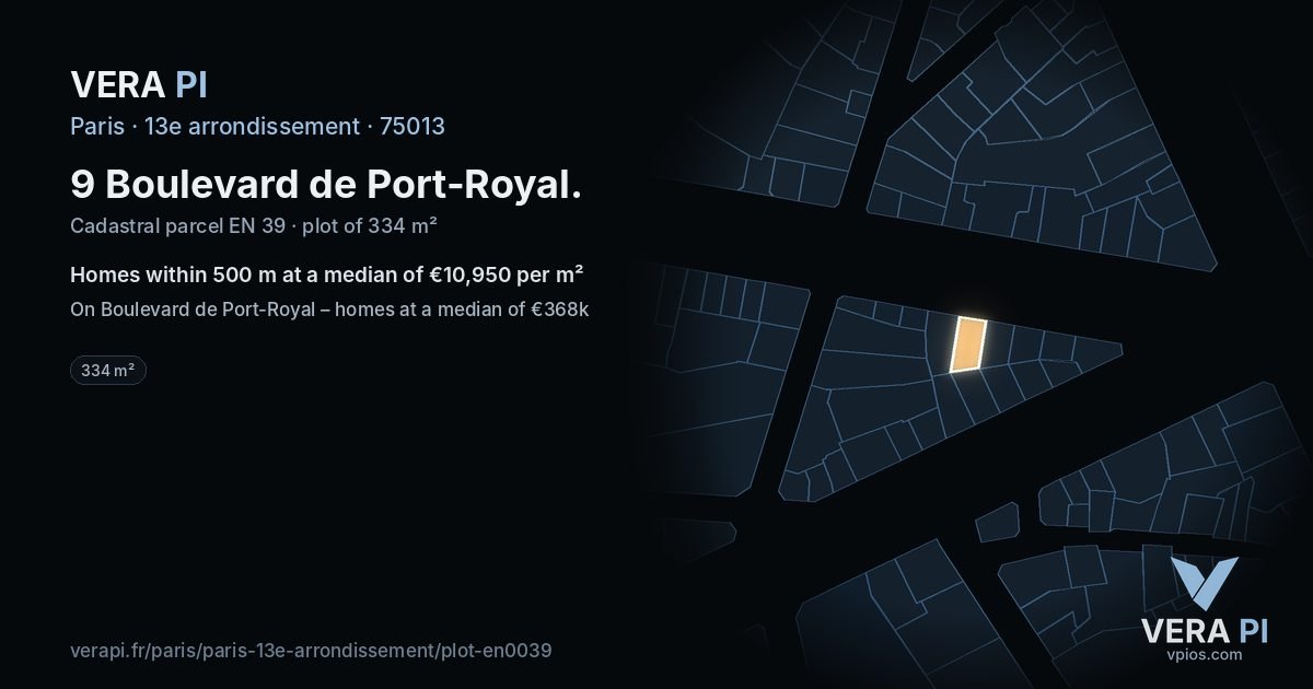 9 Boulevard de Port-Royal, 13e arrondissement at night – the plot lit, the parcels around coloured by the prices near them