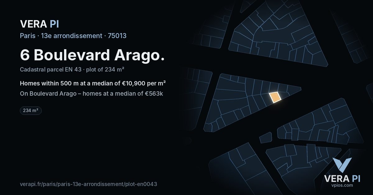 6 Boulevard Arago, 13e arrondissement at night – the plot lit, the parcels around coloured by the prices near them
