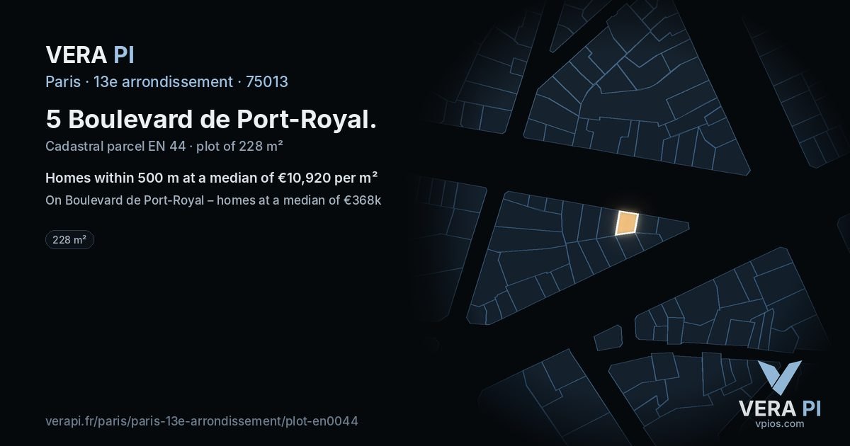 5 Boulevard de Port-Royal, 13e arrondissement at night – the plot lit, the parcels around coloured by the prices near them