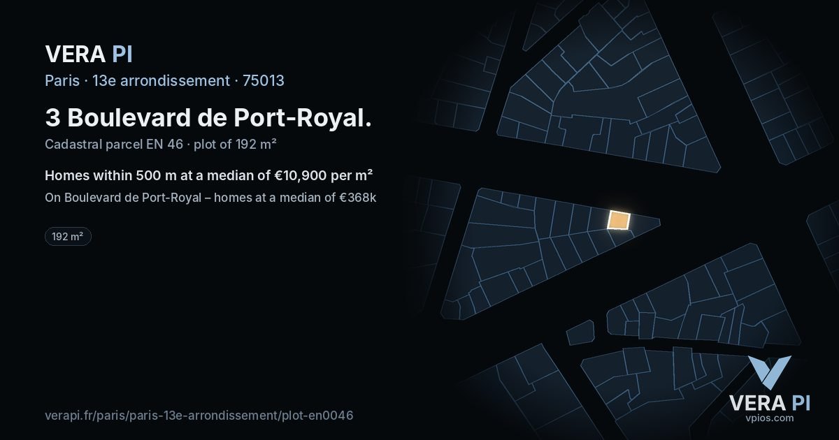 3 Boulevard de Port-Royal, 13e arrondissement at night – the plot lit, the parcels around coloured by the prices near them