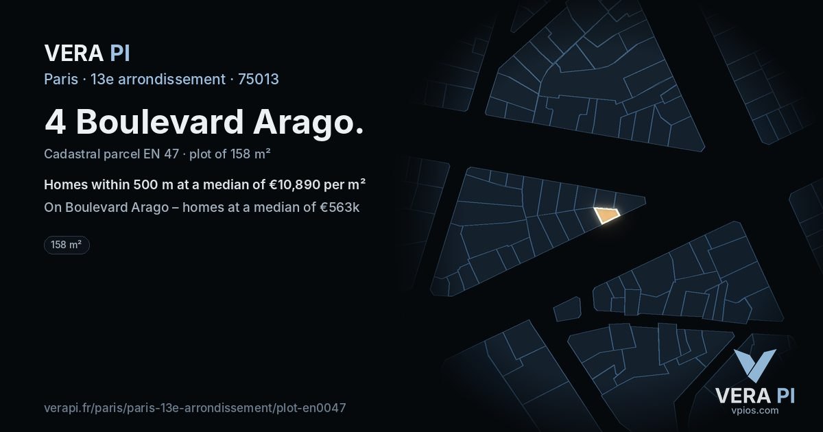 4 Boulevard Arago, 13e arrondissement at night – the plot lit, the parcels around coloured by the prices near them
