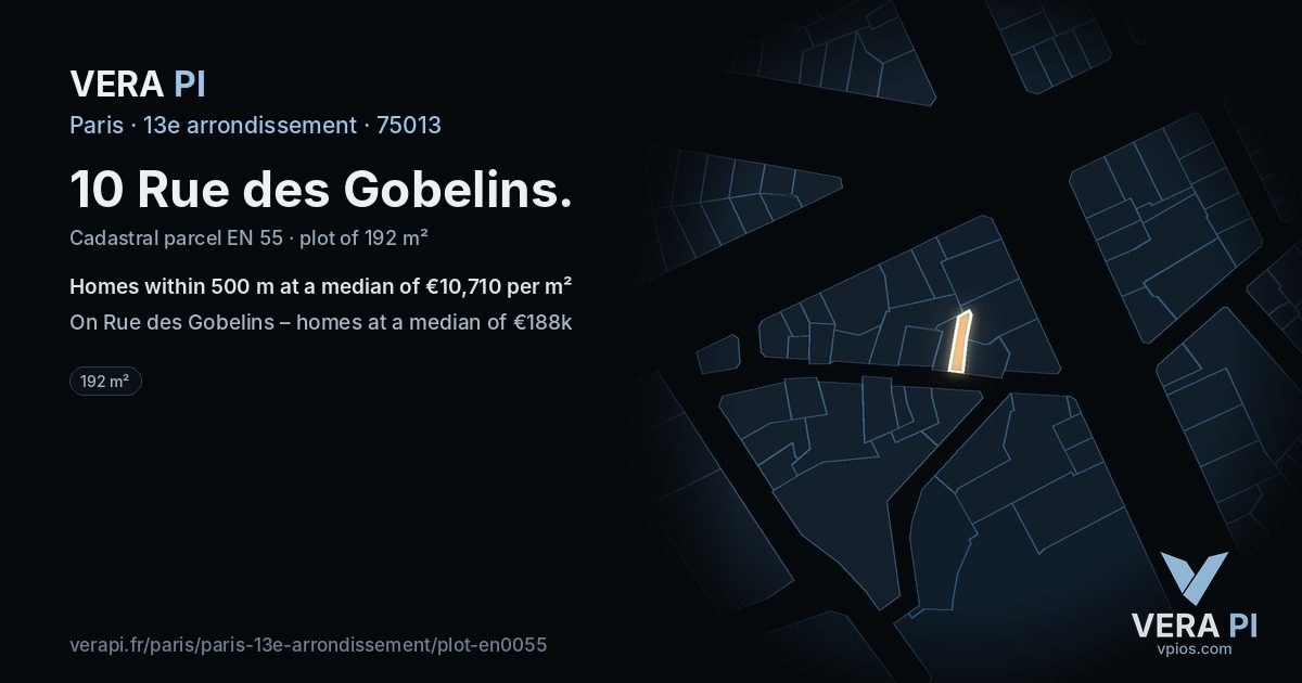 10 Rue des Gobelins, 13e arrondissement at night – the plot lit, the parcels around coloured by the prices near them