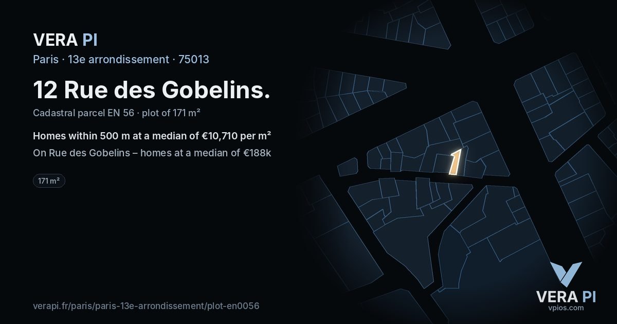 12 Rue des Gobelins, 13e arrondissement at night – the plot lit, the parcels around coloured by the prices near them