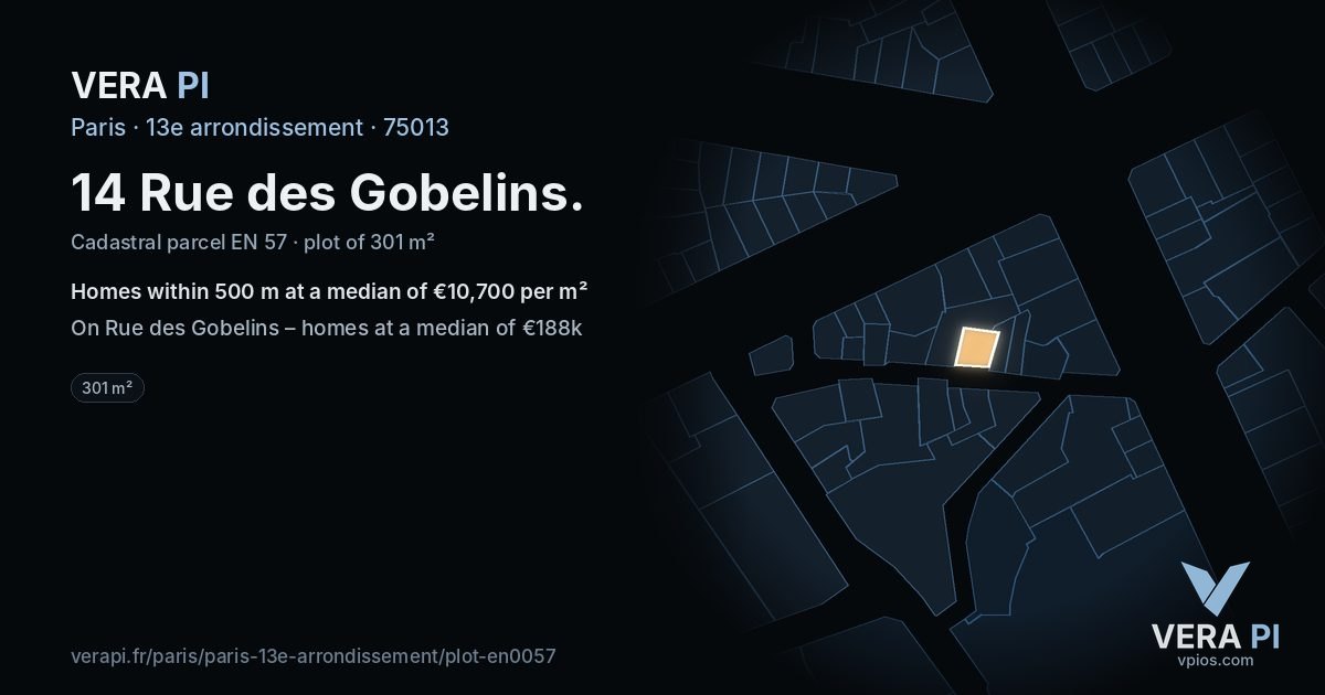14 Rue des Gobelins, 13e arrondissement at night – the plot lit, the parcels around coloured by the prices near them