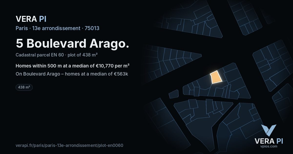 5 Boulevard Arago, 13e arrondissement at night – the plot lit, the parcels around coloured by the prices near them