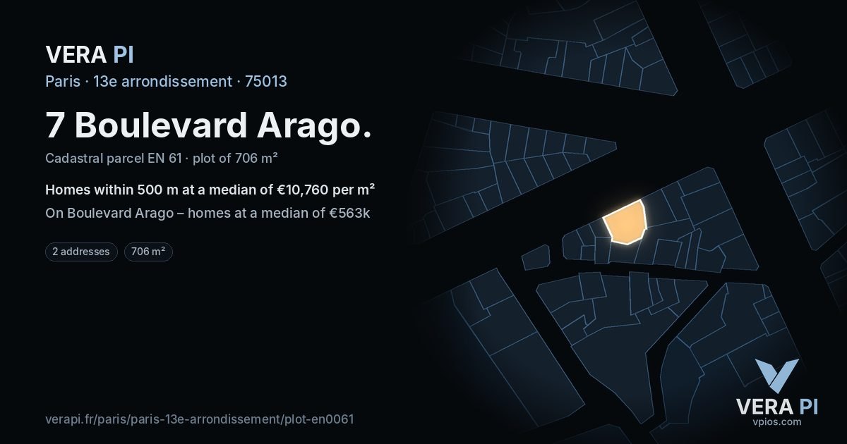 7 Boulevard Arago, 13e arrondissement at night – the plot lit, the parcels around coloured by the prices near them