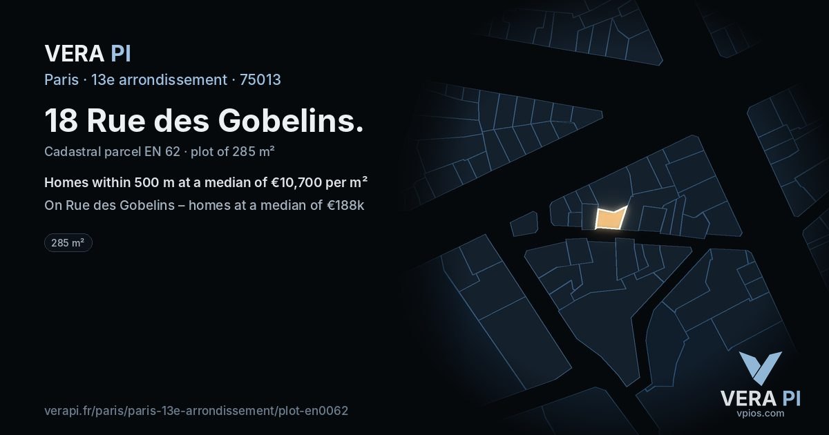18 Rue des Gobelins, 13e arrondissement at night – the plot lit, the parcels around coloured by the prices near them