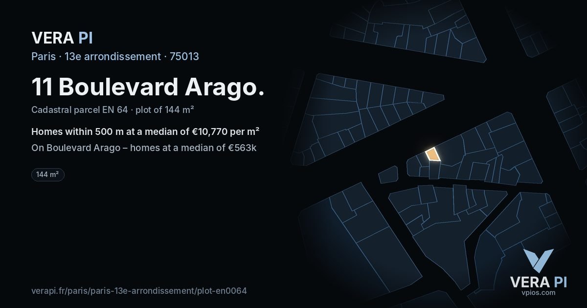 11 Boulevard Arago, 13e arrondissement at night – the plot lit, the parcels around coloured by the prices near them