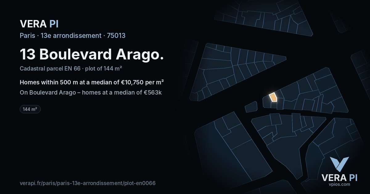 13 Boulevard Arago, 13e arrondissement at night – the plot lit, the parcels around coloured by the prices near them