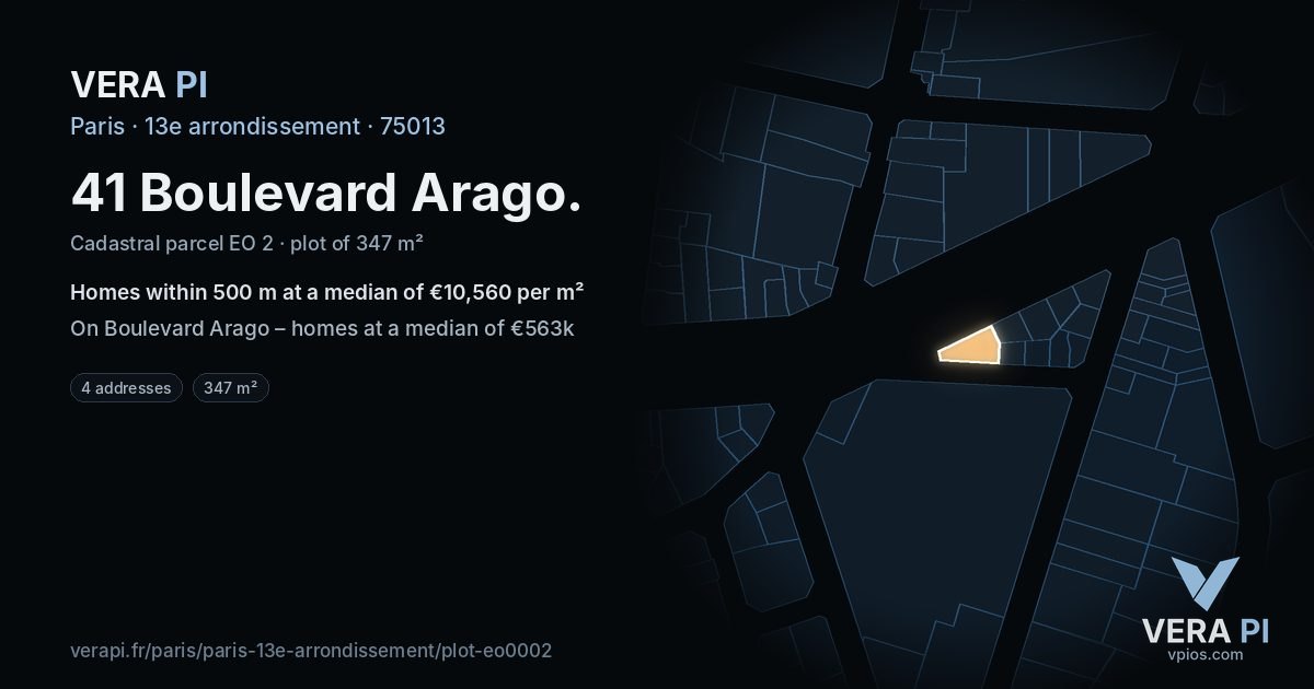 41 Boulevard Arago, 13e arrondissement at night – the plot lit, the parcels around coloured by the prices near them