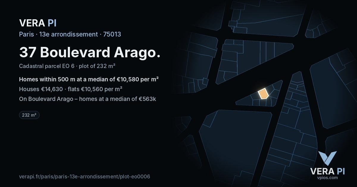 37 Boulevard Arago, 13e arrondissement at night – the plot lit, the parcels around coloured by the prices near them