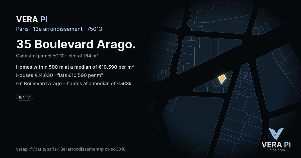 35 Boulevard Arago, 13e arrondissement at night – the plot lit, the parcels around coloured by the prices near them