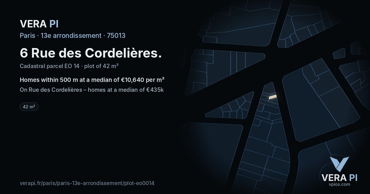 6 Rue des Cordelières, 13e arrondissement at night – the plot lit, the parcels around coloured by the prices near them