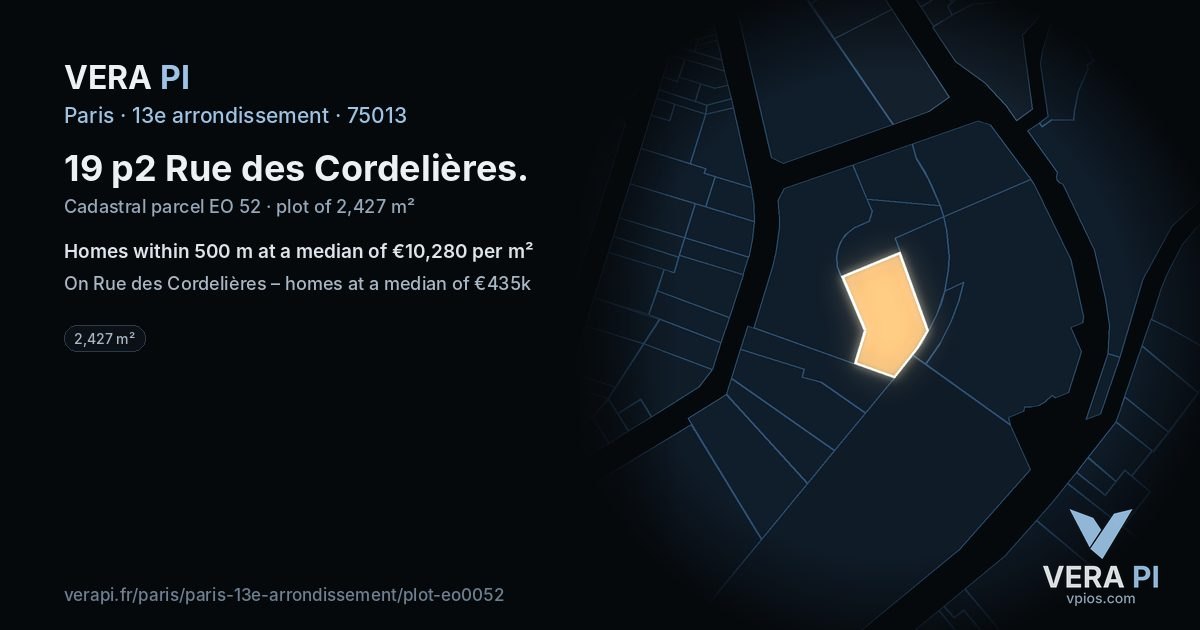 19 p2 Rue des Cordelières, 13e arrondissement at night – the plot lit, the parcels around coloured by the prices near them