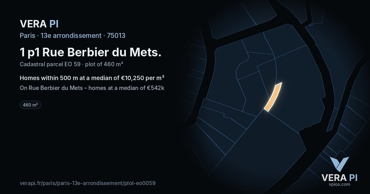 1 p1 Rue Berbier du Mets, 13e arrondissement at night – the plot lit, the parcels around coloured by the prices near them