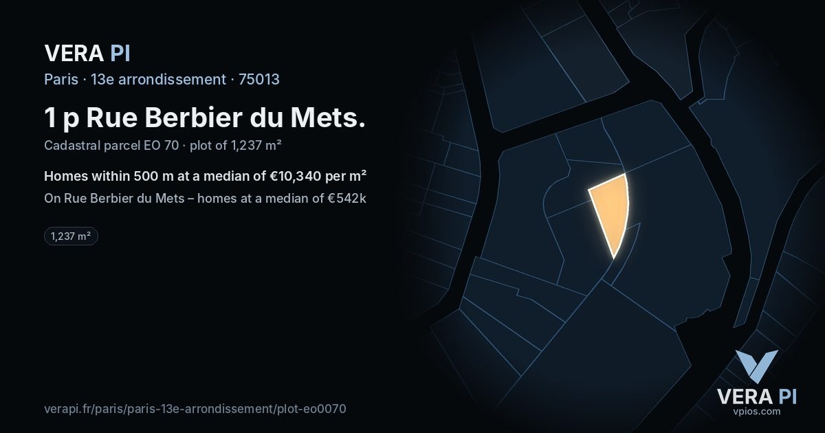1 p Rue Berbier du Mets, 13e arrondissement at night – the plot lit, the parcels around coloured by the prices near them