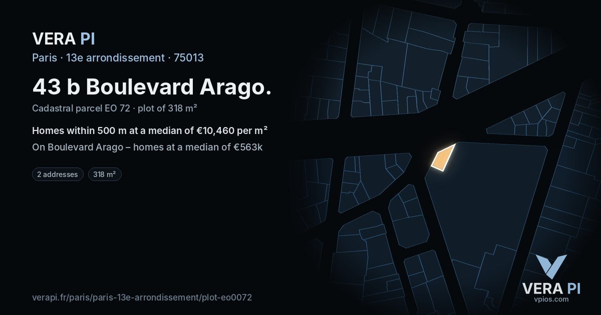 43 b Boulevard Arago, 13e arrondissement at night – the plot lit, the parcels around coloured by the prices near them
