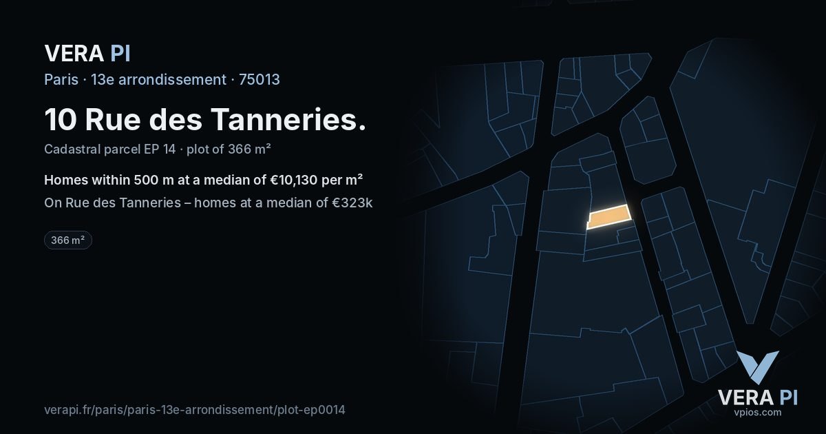10 Rue des Tanneries, 13e arrondissement at night – the plot lit, the parcels around coloured by the prices near them