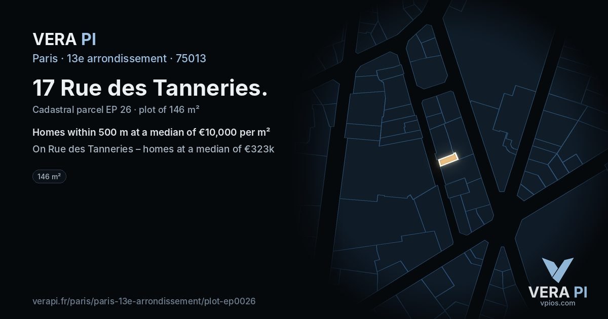 17 Rue des Tanneries, 13e arrondissement at night – the plot lit, the parcels around coloured by the prices near them