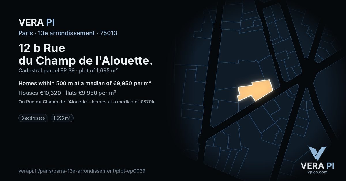 12 b Rue du Champ de l'Alouette, 13e arrondissement at night – the plot lit, the parcels around coloured by the prices near them