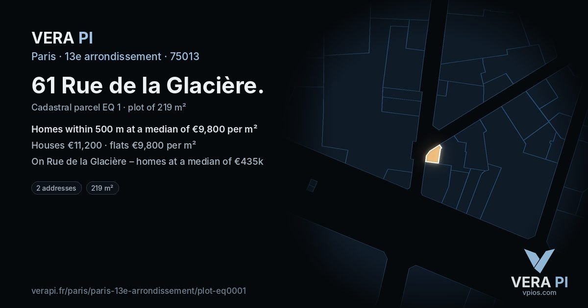 61 Rue de la Glacière, 13e arrondissement at night – the plot lit, the parcels around coloured by the prices near them