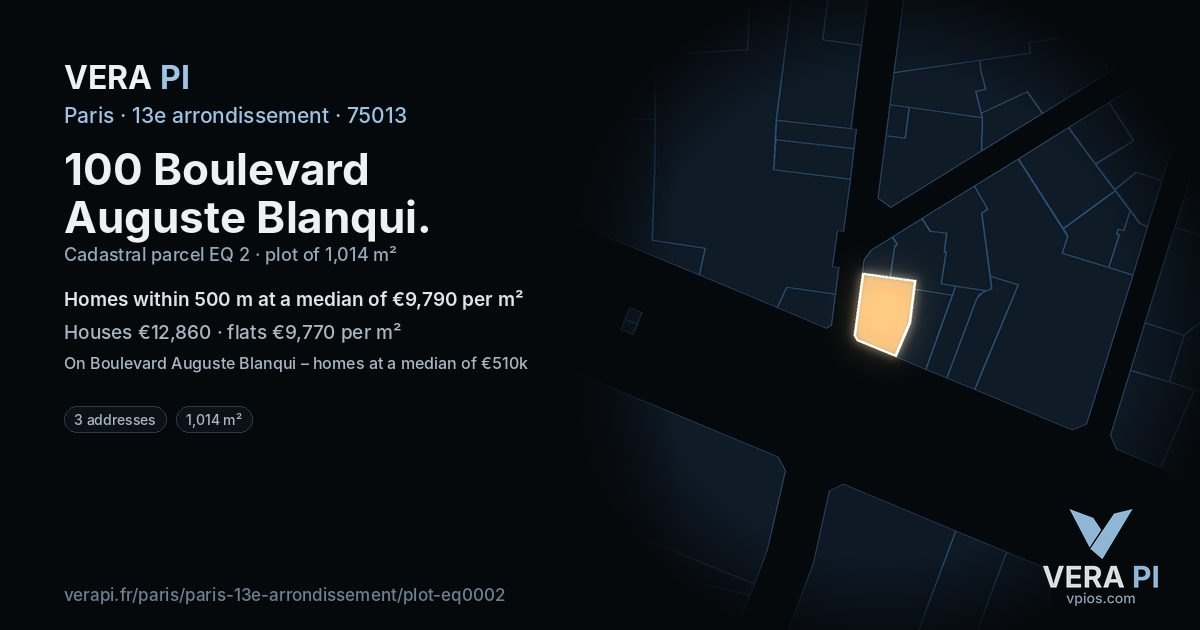 100 Boulevard Auguste Blanqui, 13e arrondissement at night – the plot lit, the parcels around coloured by the prices near them