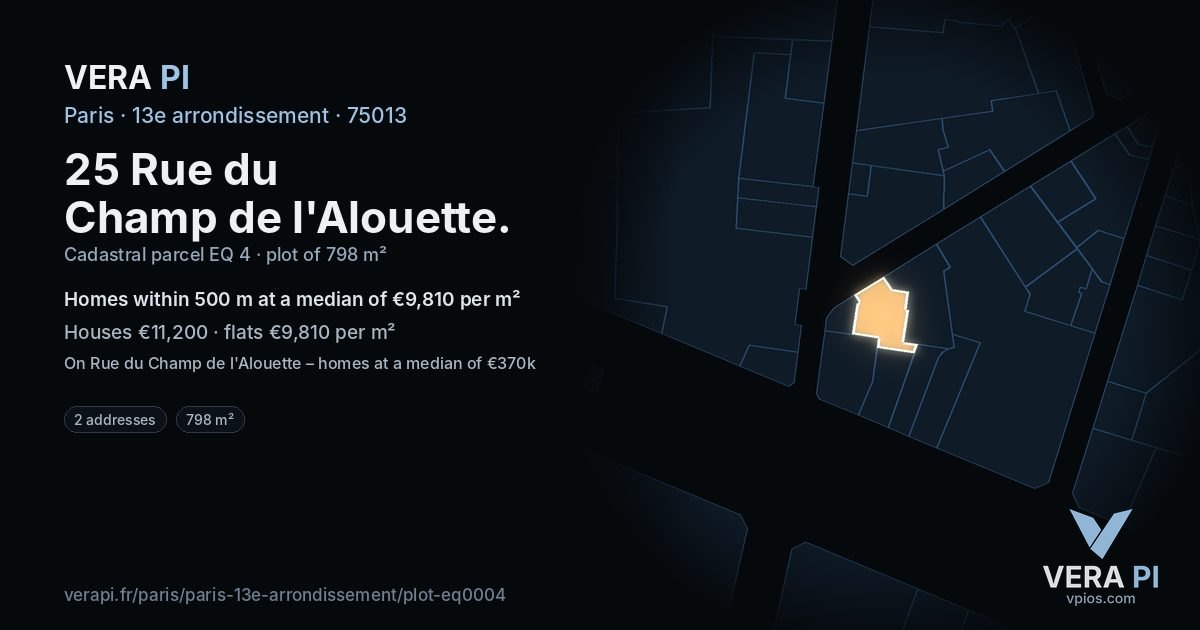 25 Rue du Champ de l'Alouette, 13e arrondissement at night – the plot lit, the parcels around coloured by the prices near them
