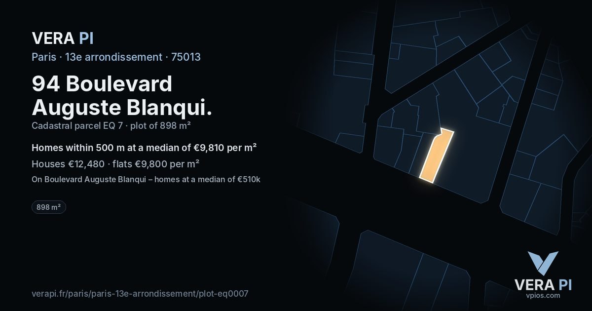 94 Boulevard Auguste Blanqui, 13e arrondissement at night – the plot lit, the parcels around coloured by the prices near them