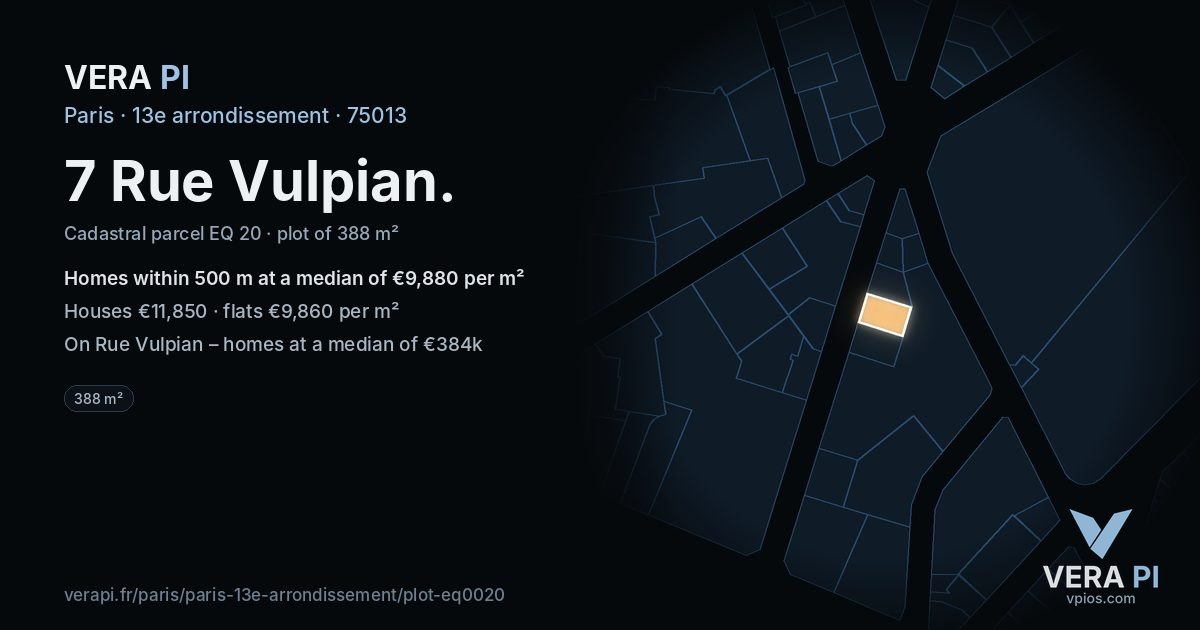 7 Rue Vulpian, 13e arrondissement at night – the plot lit, the parcels around coloured by the prices near them
