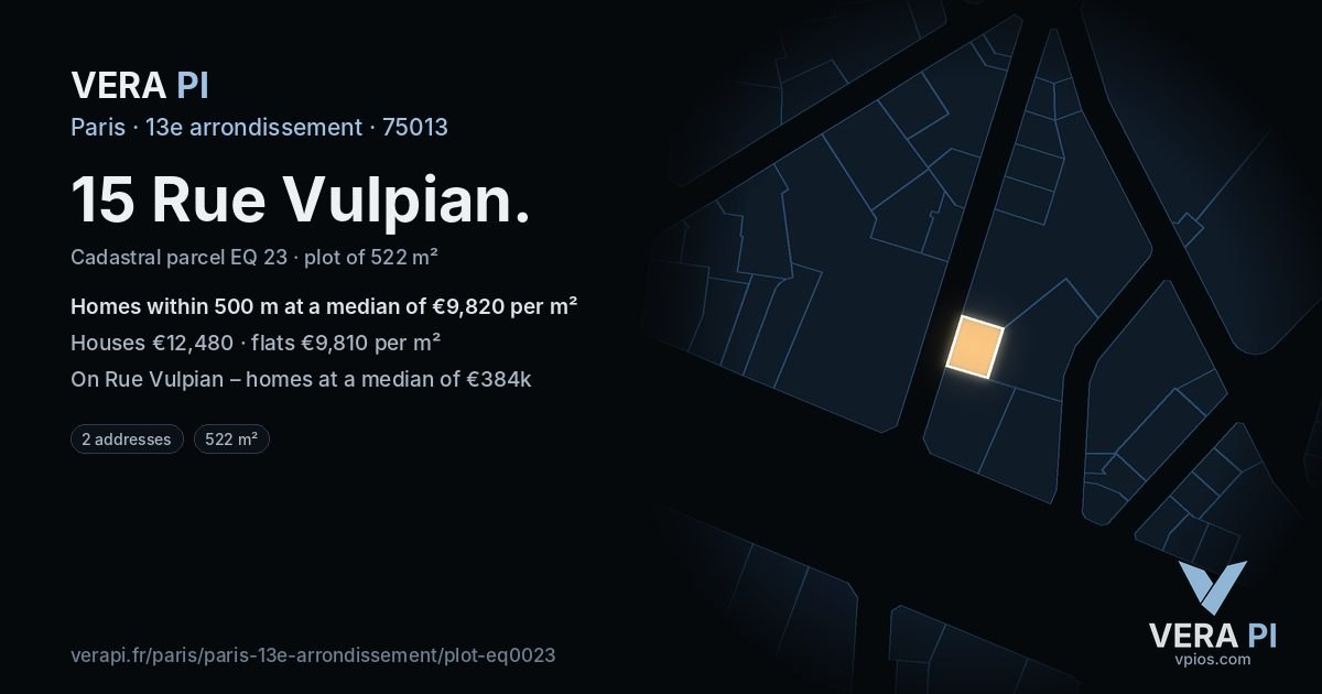 15 Rue Vulpian, 13e arrondissement at night – the plot lit, the parcels around coloured by the prices near them