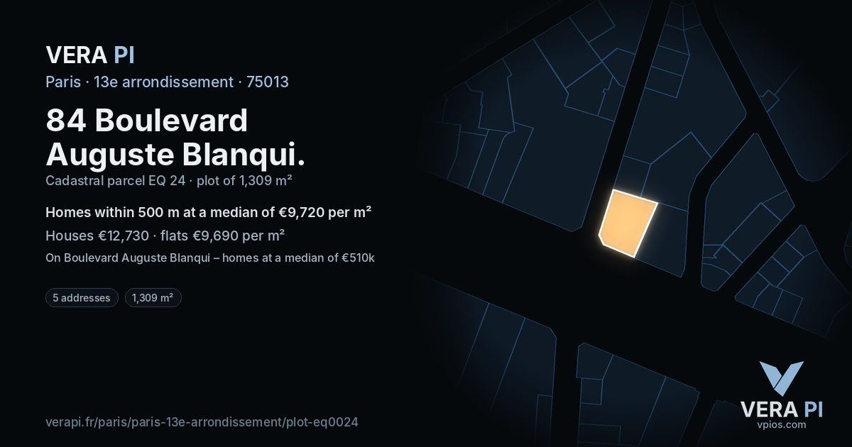 84 Boulevard Auguste Blanqui, 13e arrondissement at night – the plot lit, the parcels around coloured by the prices near them