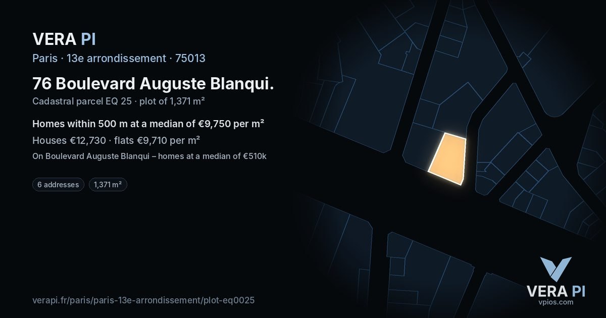76 Boulevard Auguste Blanqui, 13e arrondissement at night – the plot lit, the parcels around coloured by the prices near them