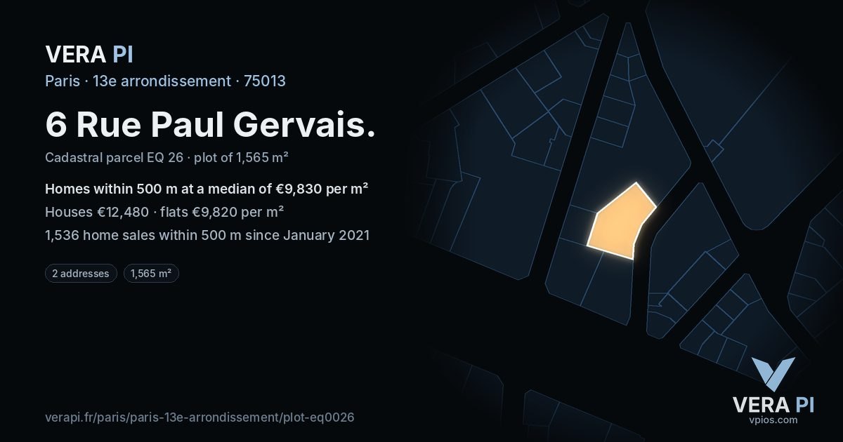 6 Rue Paul Gervais, 13e arrondissement at night – the plot lit, the parcels around coloured by the prices near them