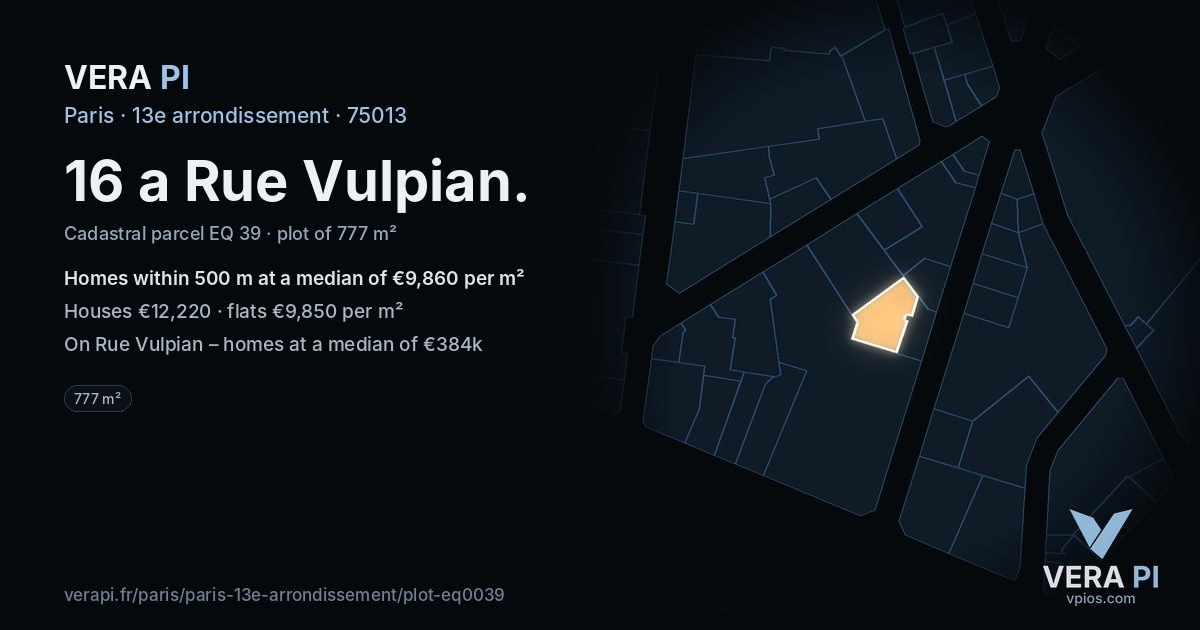 16 a Rue Vulpian, 13e arrondissement at night – the plot lit, the parcels around coloured by the prices near them