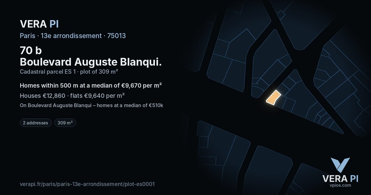 70 b Boulevard Auguste Blanqui, 13e arrondissement at night – the plot lit, the parcels around coloured by the prices near them
