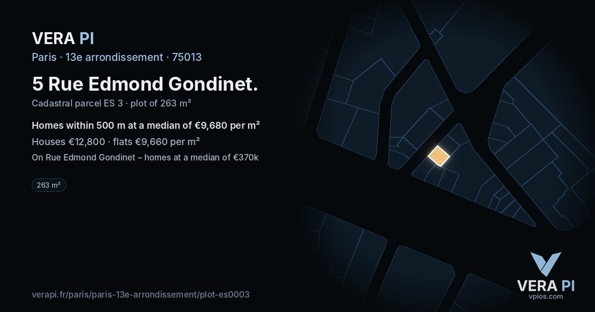 5 Rue Edmond Gondinet, 13e arrondissement at night – the plot lit, the parcels around coloured by the prices near them