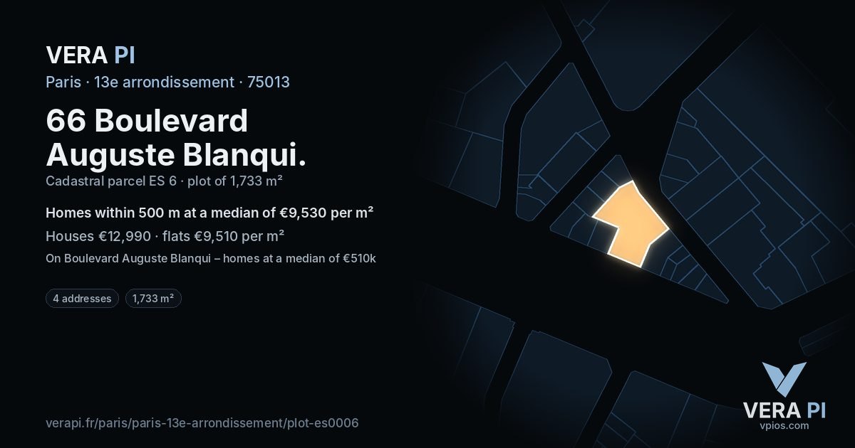 66 Boulevard Auguste Blanqui, 13e arrondissement at night – the plot lit, the parcels around coloured by the prices near them