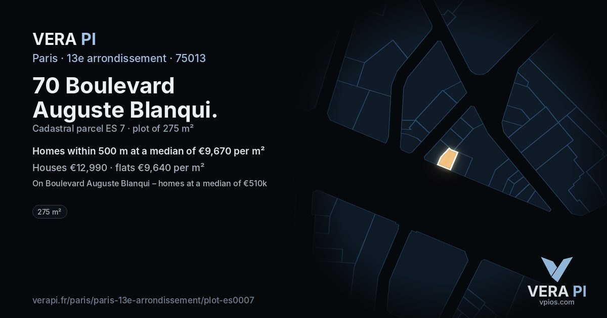 70 Boulevard Auguste Blanqui, 13e arrondissement at night – the plot lit, the parcels around coloured by the prices near them