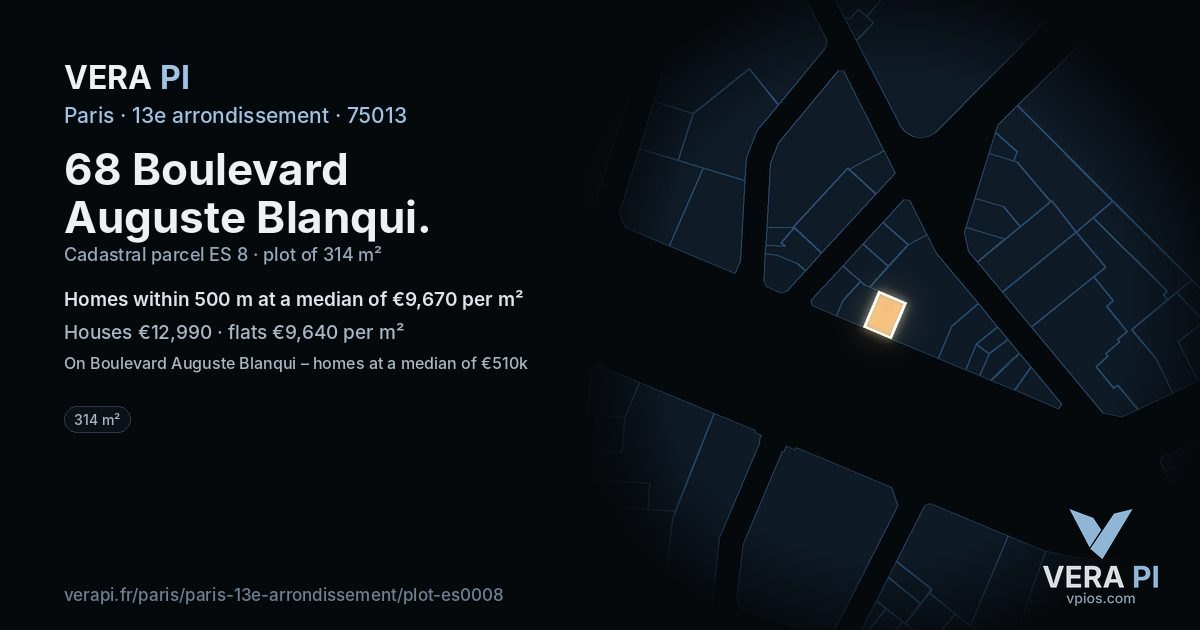 68 Boulevard Auguste Blanqui, 13e arrondissement at night – the plot lit, the parcels around coloured by the prices near them