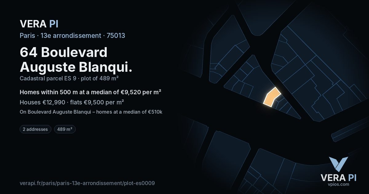 64 Boulevard Auguste Blanqui, 13e arrondissement at night – the plot lit, the parcels around coloured by the prices near them