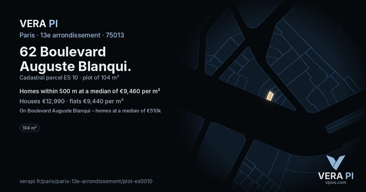 62 Boulevard Auguste Blanqui, 13e arrondissement at night – the plot lit, the parcels around coloured by the prices near them